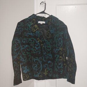 Harve Benard Black and Green Blazer with Floral Pattern